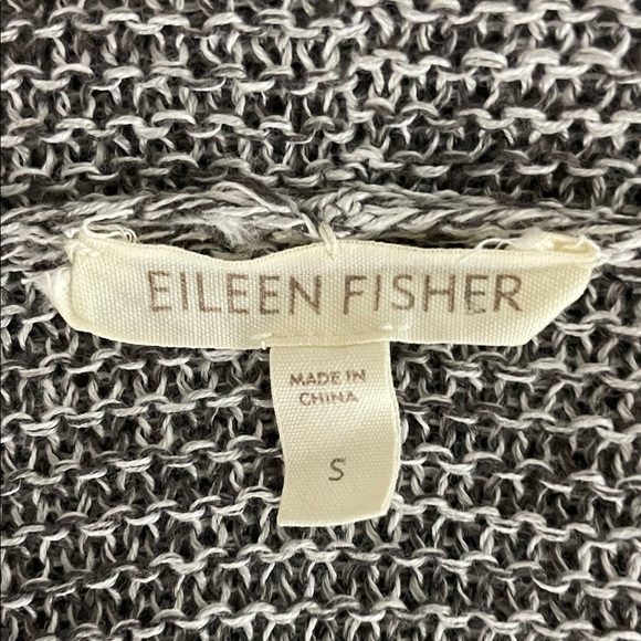 Eileen Fisher Linen Multi-Tonal Mesh Open Cardigan Small Gray Shawl Collar - Picture 2 of 9